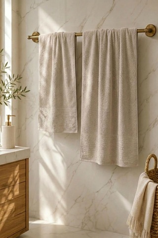 2 Parça Banyo Havlu Seti %100 Pamuk 90x150 + 50x90 Cm Elora Collection Bej