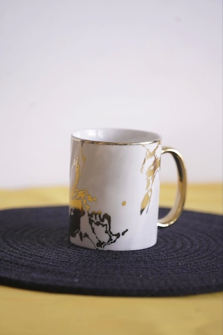 Yaldızlı Mermer Desen Porselen Kupa Tekli Beyaz