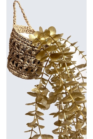 Yapay Çiçek Handmade Asılabilir Sepet Detaylı Gold Okaliptus Sarkıtı yeşil