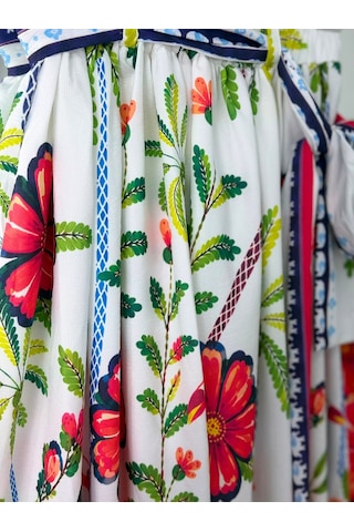 Lovie Moda Karışık Çiçek Desenli Kuşaklı Tesettür Etek Beyaz