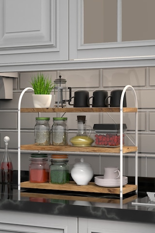 Bello Mutfak Rafı Tezgah Üstü 3'lü Oval 50 Cm Beyaz-atlantik Çam Beyaz-atlantik Çam