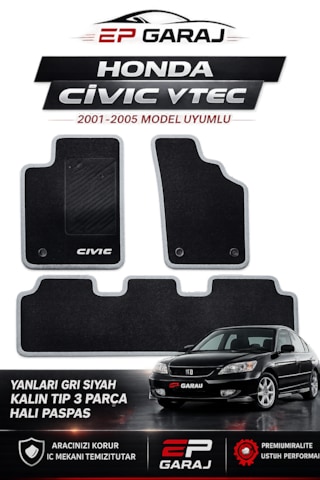 Honda Civic Vtec 2001 2005 Uyumlu Siyah Halı Paspas Kalın Tip