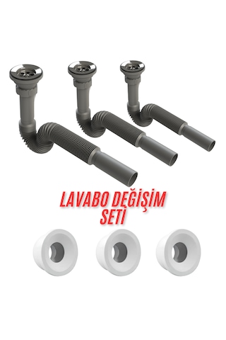 3 Adet Gri Lavabo Sifonu Ve Conta Seti Komple Ev Lavabo Değişim