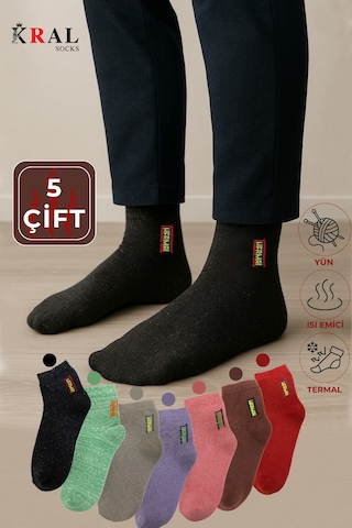 Kral Socks Termal Erkek Havlu Patik Çorap 5'li Set 5 Çift Açık Yeşil