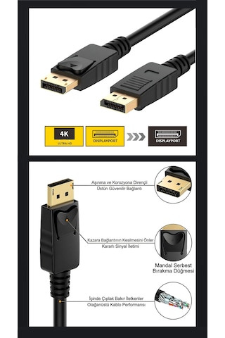 150cm Monitör Kablosu Ultra Hd 4k 1.2 Dp Displayport To Displayport Yüksek Kalite Görüntü Ve Ses Aktarımı