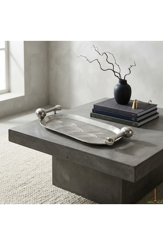 Mushroom Sılver Dekoratif Tepsi 46x20x6