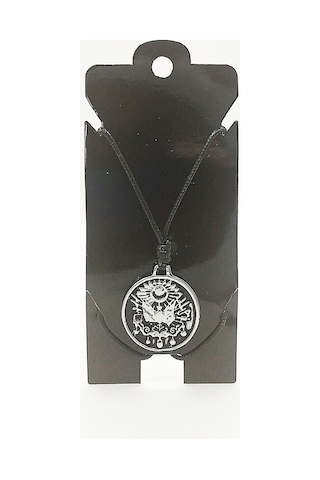 Kore İp Askılı Ve Krom Çelik Kaplamalı Unisex Tribal Kolye Gümüş2