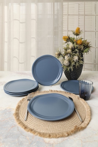 Keramika Mat Mavi Bloom Pasta Tabağı 24 Cm 6 Adet 399 Mavi