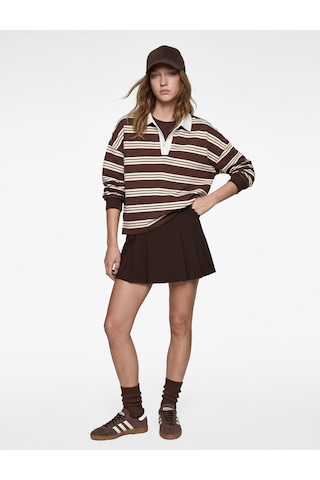 Koton Şardonlu Uzun Kollu Polo Yaka Çizgili Sweatshirt Kahverengi Çizgili 6sal10375ık Kahve Çizgili