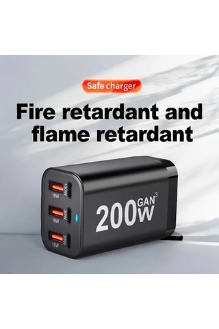 Elmpaly Usb C Hizli 200w 6 Port Sarj Cihazi Black Gan Adaptor İphone Uyumlu 14 13 12 Serisi S23 S22 S21