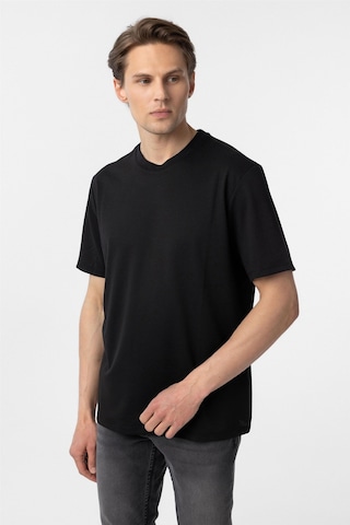 Süvari Siyah Slim Fit Armürlü Bisiklet Yaka Tişört-37357 Siyah