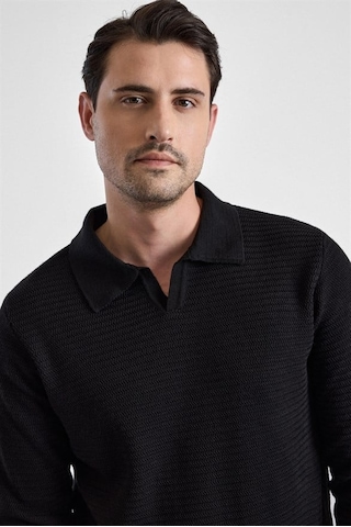 Süvari Siyah Regular Fermuarlı Polo Yaka Kazak Tr2013700499-s09