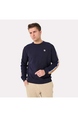 Lacivert Fila Erkek Bisiklet Yaka Sweatshirt Braid Detail Tm411156 Lacivert