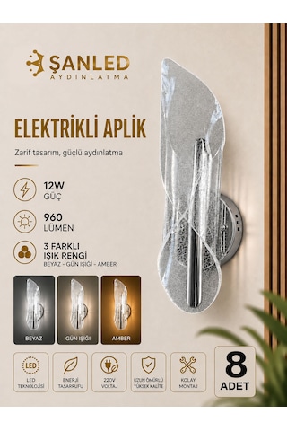 Dekoratif 12w İç Mekan Krom Kasa 3 Renkli Işık Modern Duvar Aplik Elektrikli 8 Adet