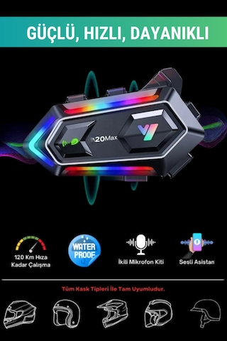 Y20 Max Telsiz Özellikli İki Kişi Bağlantılı 5.3 Motosiklet Kask Kulaklık Rgb Motorsiklet Interkom