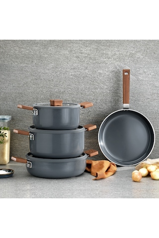 Schafer Ceramoni Seramik Tencere Seti 7 Parça-gri Gri