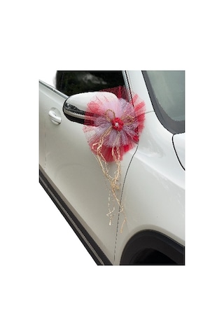 30 Adet Kırmızı Beyaz Kristal Tül Kırmzı Lateks Güllü Konvoy Süsü