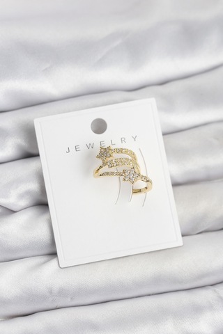 Gold Renk Zirkon Taşlı Yıldız Model Kıkırdak Earcuff Küpe Açık Gold