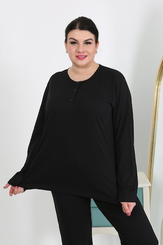 Akbeniz Kadın Büyük Beden Uzun Kol Penye Pijama Takımı Siyah 202501 Siyah