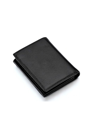 Vanilla Collection Hakiki Deri Dik Cüzdan Fermuarlı Bozuk Para Gözlü İsim Baskılı Siyah