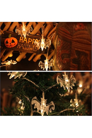 Shineyee Karanlık Halloween Dekorasyonu: 6m 40 Led Kanarya Işık, Sürekli/parıltı Modu, Bat Şekli, Pilli Pil Yok