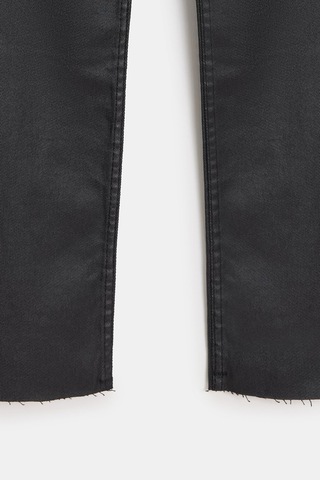 Sââde Kadın Mumlu Waxed Yüksek Bel Düz Kesim Likralı Jean Pantolon - Paça Detaylı Siyah