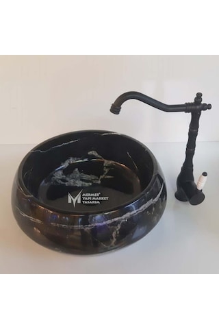 Toros Siyah Mermer Elegant Yuvarlak Lavabo