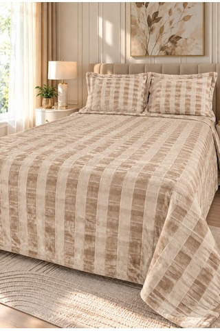 Kapreo Home Hennesey 3 Parça Comforter Yorgan Yatak Örtüsü Seti Çift Kişilik 240x260 Açık Kahverengi