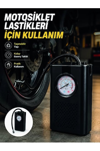 Araç Lastik Şişirme Pompası Taşınabilir Analog Basınç Göstergeli Hava Kompresörü 1