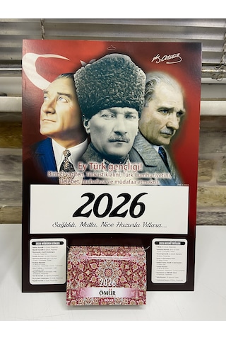 Ömür Takvim Atatürk Görselli 3.bölge 2026 Kartonlu Yapraklı Duvar Takvimi