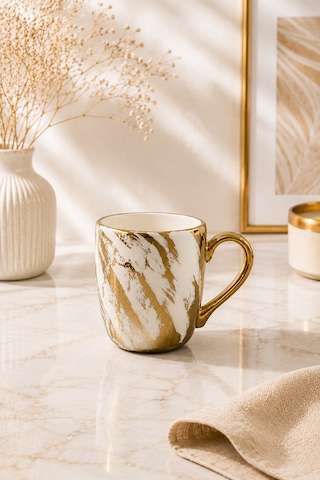 2 Li Porselen Gold Detaylı Yaldızlı Kırçıl Kupa Bardak 220ml