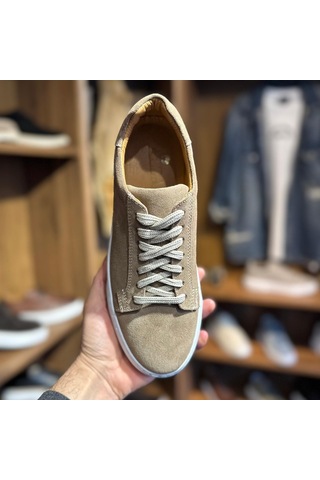 Alza %100 Hakiki Deri Erkek Sneaker Günlük Rahat Ve Şık Ayakkabı - Bej Süet
