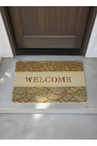Hijyenik Kıvırcık Paspas 40x60 Cm - Islaklık Emici Kapı Önü Paspası Altın
