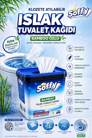 Soffy Islak Tuvalet Kağıdı Tuvalete Atılabilen Flushable Tuvalet Kağıt 480 Adet