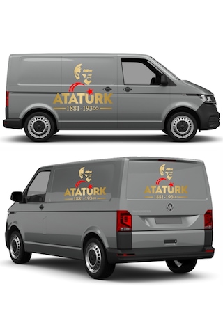 Atatürk Ve Ay Yıldız Sticker - Atatürk Yazısı Araba Oto Motosiklet Karavan Sticker - 00621 50x39 Cm