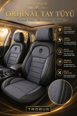 Honda Civic Fc5 2016-2021 Uyumlu Lion Serisi Tay Tüyü Füme Siyah Premium Koltuk Kılıfı