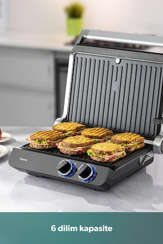 Homend Grilliant 1342h 3 In 1 Inox Gövde Çift Taraflı Xl Döküm Plaka Tost Ve Izgara Makinesi