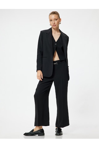 Koton Culotte Kumaş Pantolon Cepli Metal Aksesuar Detaylı Siyah 5wak40014ew Siyah