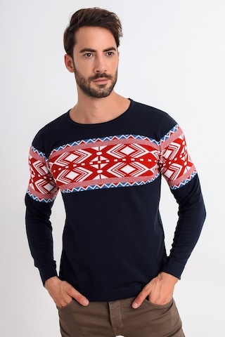 Heyss Bisiklet Yaka Desenli Lacivert Erkek Triko Kazak (380633204) Lacivert