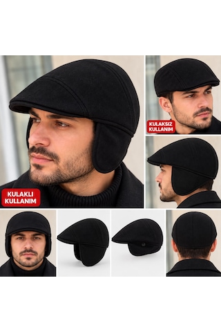 Kulaklı Ördek Şapka Siyah