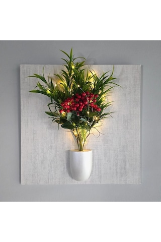 Led Işıklı, Yılbaşı Kokina, Kabartma Dokulu Çiçekli Tablo