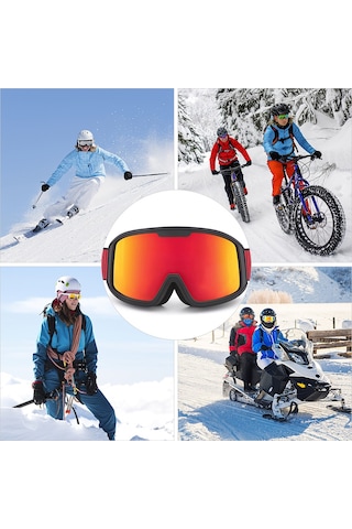 Xindoker Kış Sporları Gözlüğü - Çift Katmanlı Buhar Engelleme, Uv Koruma, Tpu Çerçeve, Erkek/kadın Kayak Gözlüğü Siyah Çerçeve Kırmızı Lens Kırmızı