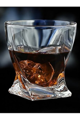 Asimetrik Kesim Kristal Dokulu 2 Adet Premium Bourbon & Scotch Bardak Takımı Viski Bardağı Şeffaf