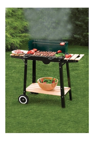 Tekerlekli Kömürlü Mangal Iki Ahşap Sehpalı Raflı 4 Adet