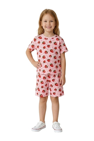 New Kids Çilek Desenli Kız Çocuk Şortlu Takım-91141 Pembe