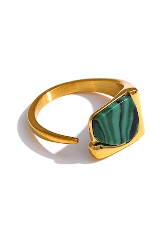 Eetit Paslanmaz Çelik Yeşil Doğal Taş Kadın Açık Yüzük Yeşil