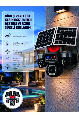 Takip Özellikli 4 Kameralı Güneş Panelli Güvenlik Kamera Sistemi