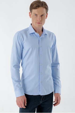 Morven Erkek A. Mavi Parma Armür Şamre Desenli Slim Fit Gömlek 23mc004143311 A. Mavi