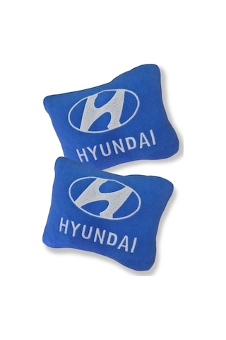 Hyundai Nakış Işlemeli Mavi Polar Ortopedik Araç Oto Koltuk Seyahat Boyun Yastık / 2'li Set Mavi
