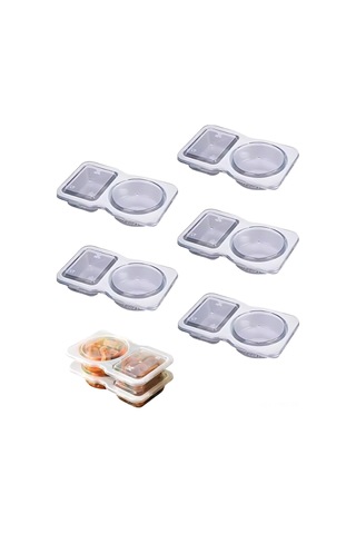 Honmex 5'li Paket 130ml Çift Bölmeli Atıştırmalık Kutusu - Isı Dayanıklı +120 C/-20 C Bölümlü Depolama Kabı Şeffaf